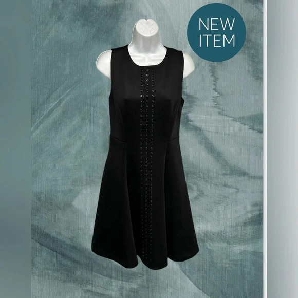 Philosophy Women’s Small Black Grommet Fit & Flare Scuba‎ Dress Cocktail Stretch - Picture 3 of 16